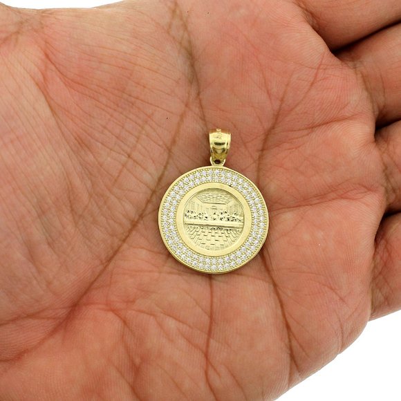 Real 10K Yellow Gold Round Last Supper Charm Pendant - Picture 2 of 6